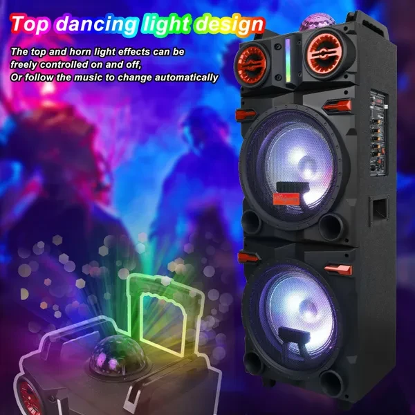 4,500W Bluetooth Speaker Rechargable Dual 10" Portable Subwoofer Woofer Tweeter Party FM Karaok DJ Disco LED Light AUX USB