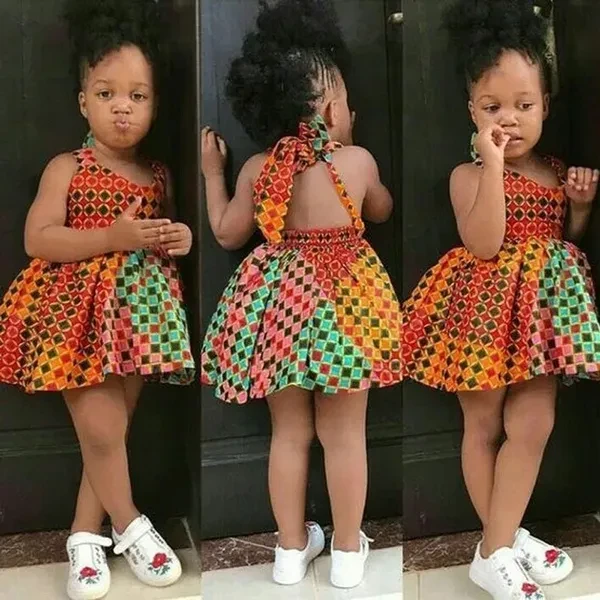 Kids Girl Bohemia Style African Print Clothes Spaghetti StrapsDress Boho Playsuit Outfits for 1-5 Years