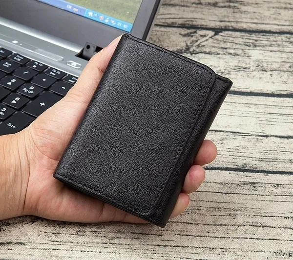 Fashion Vintage Genuine Leather Men Trifold Wallet with Coin Pocket Credit Card Holder Purse