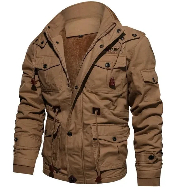 Autumn and Winter Men's Hooded Pile Jacket Large Size Cotton Midi Length Cargo Wash Jacket Men
