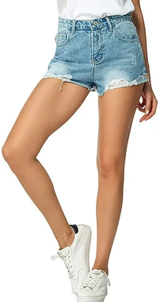 Women's Casual High Rise Roll-Up Raw Hem Denim Jean Shorts
