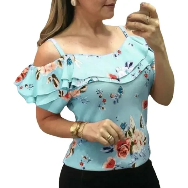 Women's Fashion Casual Summer Loose off shoulder Floral print Tops