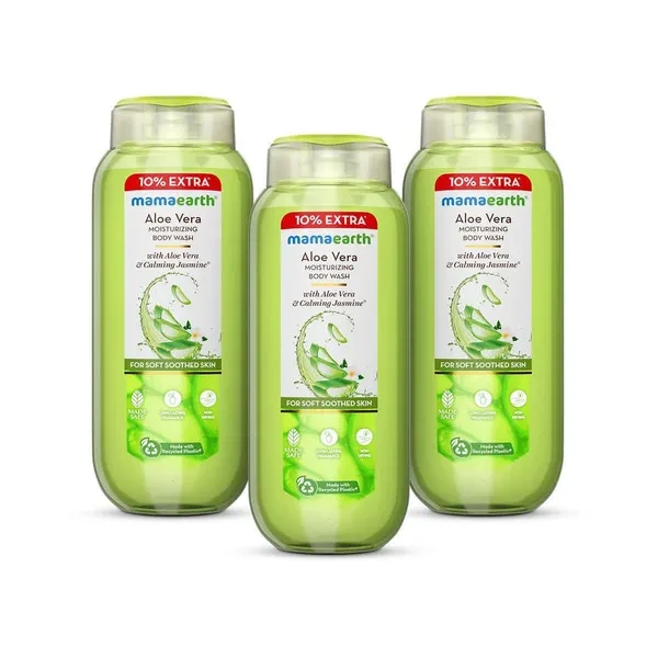 Mamaearth Moisturizing Body Wash With Aloe Vera & Calming Jasmine Scent For Soft&Soothed Skin-275 Ml|Intensely Moisturize|Long Lasting Fragrance|Deeply Cleanse|Gentle|All Skin Type(Pack Of 3)