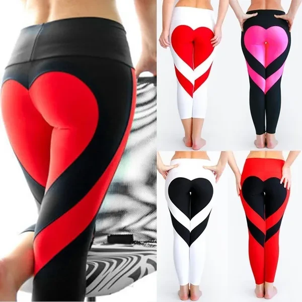 Women Special Design Love Heart Shape Yoga Leggings Heart Booty Pants Running Tights Crop Workout Pants(Plus Size 6XL)
