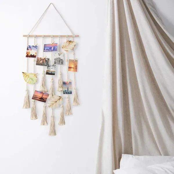 Wall Mounted Woven Photo Holder Home Decoration Photo Storage Tool Hanging Photo Display Rack Wall Hanging Ornament