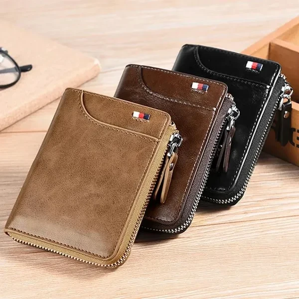 Mens Wallet Leather Business Card Holder Zipper Purse Luxury Wallets for Men RFID Protection Purses Carteira Masculina Luxury