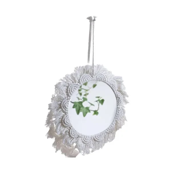 Macrames Wall Mirror Handmade Woven Wall Decor Makeup Mirrors Wall Tapestry Home Porch Mirrors for Home Bathroom Decor FOR