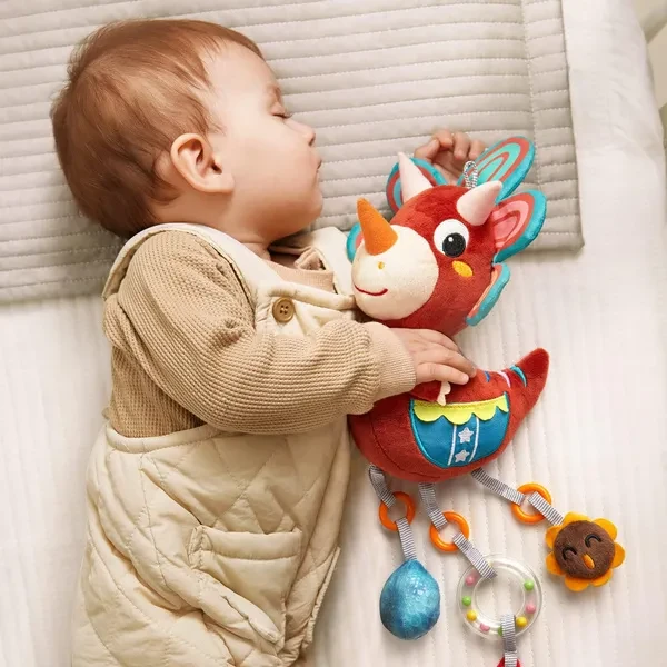 Dinosaur Plush Toy with Wind Chime, Car Seat Stroller Stroller Crib Hanging Toys, Baby Toys for 0 3 6 9 12 Months Baby boy girl Christmas Easter birthday gift