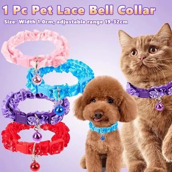 1 Pc Cute Pet Dog Cat Lace Bell Collar Adjustable Small Medium Dogs Necklace Pet Accessories