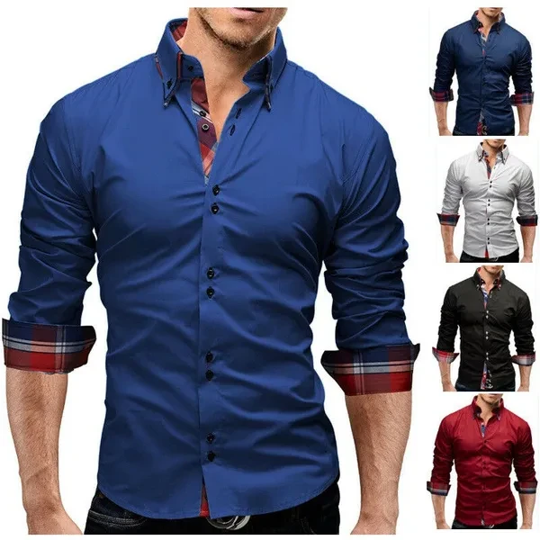 Mens Long Sleeves Shirts Business Work Dress Button Down Slim Multicolor Shirts