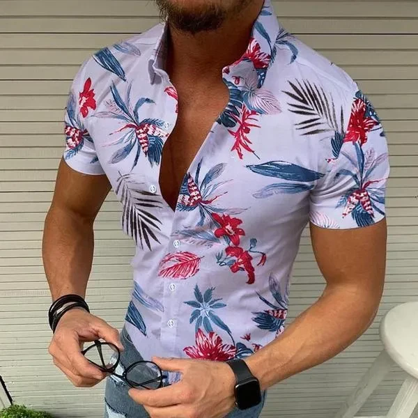2021 Short Sleeved Floral Shirts for Men Fashion Summer Beach Shirts Short Sleeved Button Up Shirts for Men New Mens Casual Flower Shirt