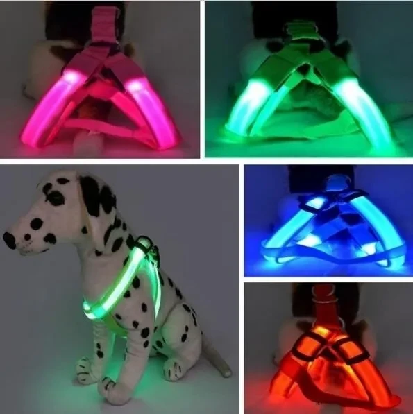 1pc LED Nylon Collar Flash Light Dog Puppy Belt Harness Leash Tether Pet Safety Collar Rope