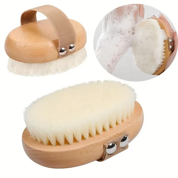 Beech Wood Dry Brush - Soft Bristle Body Scrubber for Wet Or Dry Exfoliation, Deep Cleaning Bath Brush