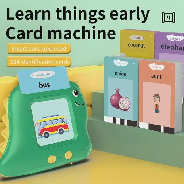 Green Pink Dinosaur Learning Machine for Children, Talking Flash Card, English、Spanish Electronic Early Education Machine