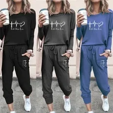 2022 Faith Hope Love Womens Clothes Sports Wear Long Sleeved Hoodies and Pants Tracksuit Casual Pajamas Suits