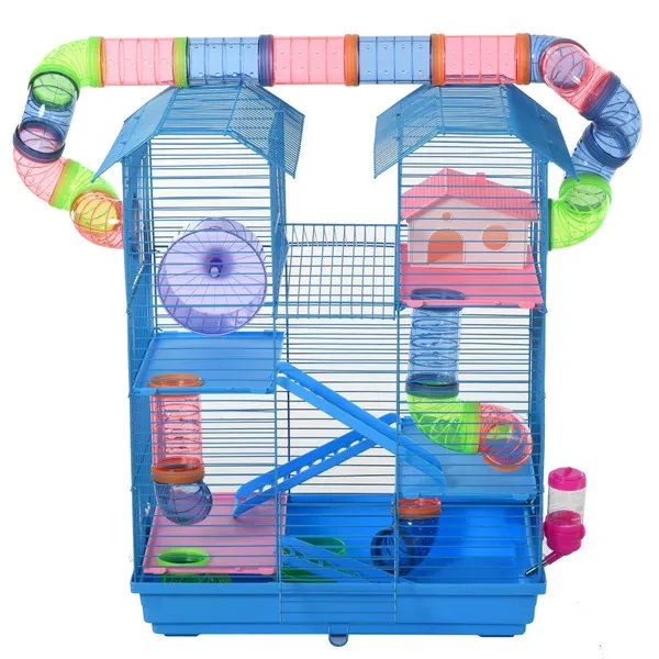 5 Tiers Hamster Cage Animal Travel Carrier Habitat W/ Accessories