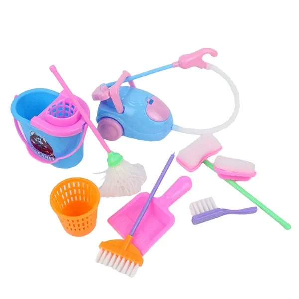 9pcs Toddler Educational Simulation Cleaning Toys Training Cleaning Tool Set Birthday Gift for Girls Pretend Playing Toy XUF