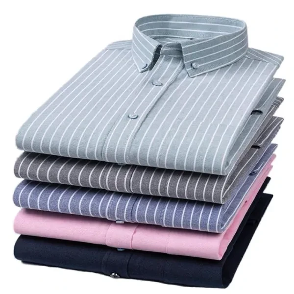 Mens Oxford Shirts Formal Business Long Sleeves Strips Cotton Casual Dress Shirts Tops