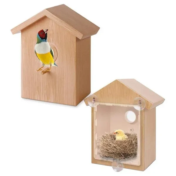 1PCS Bird Breeding Nest Bed Accessories Roof Birdhouse with Stand Bar Attract Birds to Garden Birdhouse for Window JAM