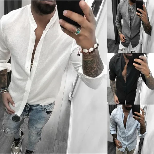 Men's New Long-sleeve Shirts Men Summer Casual Fashion Linen Shirts