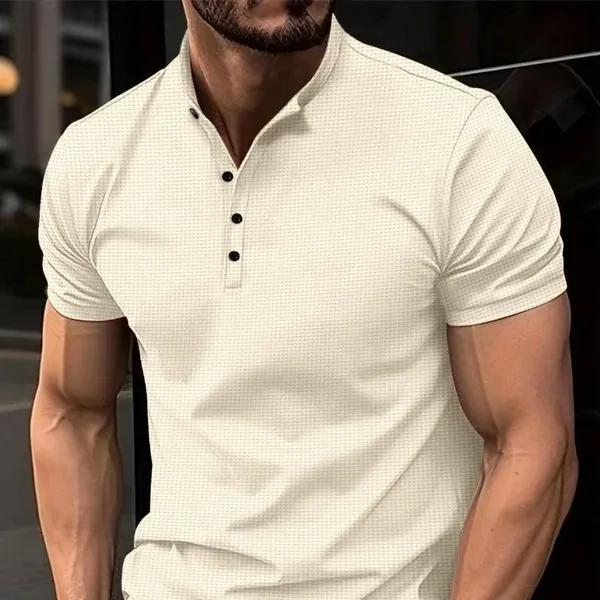 Men Summer New Short Sleeved Loose Henley Shirts Fashion Pure Color Tshirts for Men