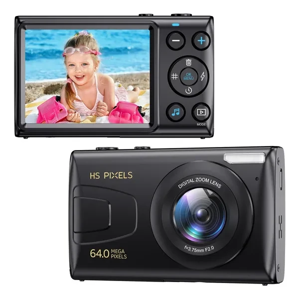 Digital Camera, 4K Kids Camera for Photography, 64MP MP3 Player Compact Video Camera 18X Digital Zoom Vlogging Camera for YouTube, Auto Focus Point and Shoot Digital Cameras Gift for Students Teens，32