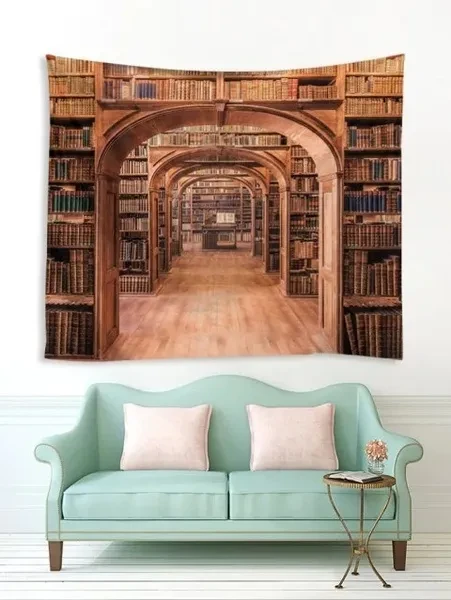 Library Bookshelf Tapestry Wall Hanging Wall Art Tapestry Printed Wall Tapestry for Bedroom Background Home Decor