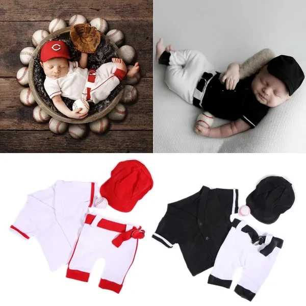 Newborn Baseball Costume Photography Clothes Baseball Uniform Shirt Hat Pants Photo Shooting Props Baby Photo Bodysuit ZHJ