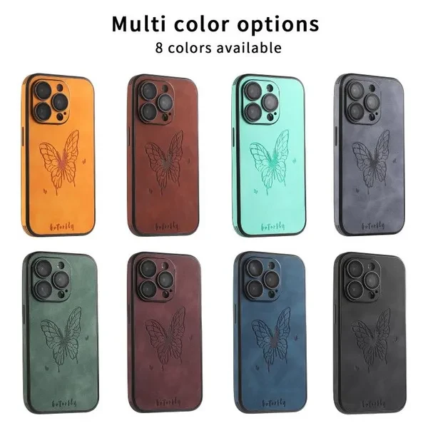 Luxury Leather Butterfly Camera Lens Film Protect Phone Case For IPhone 15 14 13 12 Pro Max Camera Protection Shockproof IPhone Shell Back Cover