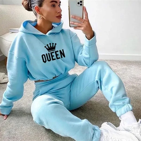 New Women Queen printing Tracksuit Oversized Hoodie and Pants Casual Sport Suit Winter 2 Piece Set 8 Colors Jogging Suit