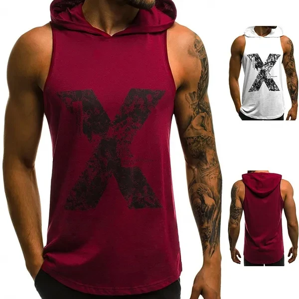 New Men's Letter Printed Cap Sleeveless Vest