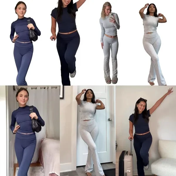 Stylish Women's Sweatsuits Set Fit Jogger Two Piece Suit Neck Tops WAN