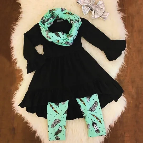 2PCS Toddler Kids Baby Girl Clothes T-shirt Ruffle Tops+Leggings Pants Outfit Set 1-6Y