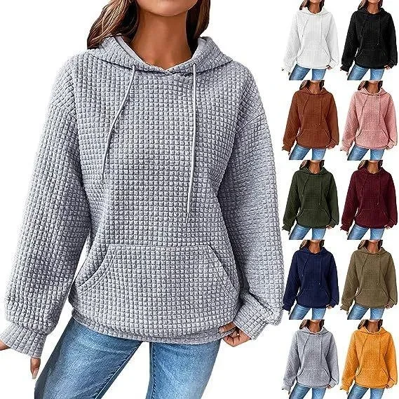 Womens Tartan Drawstring Hoodies Sweatshirts with Pocket Crew Neck Long Sleeve Sweaters Pullover Tops Fall Winter Clothes