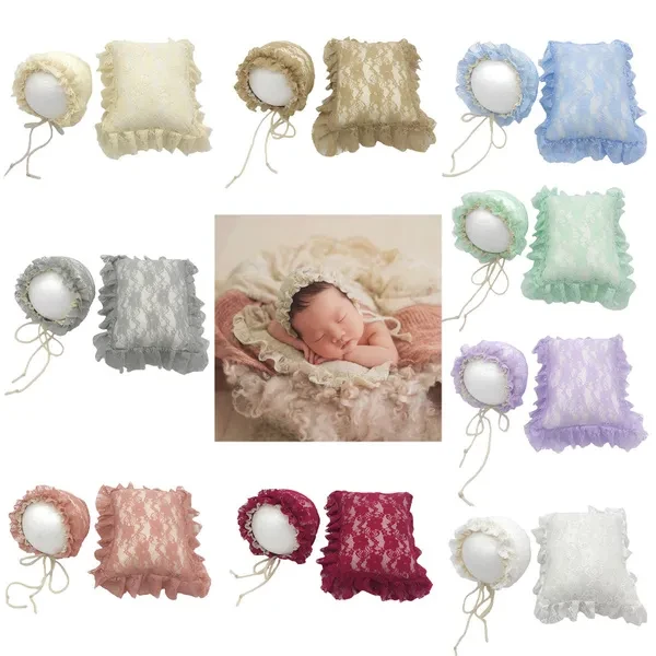 2 Pcs/Set Newborn Photography Props Baby Infants Lace Hat Pillow Posing Aid Photo Shooting Outfits Accessories RDV